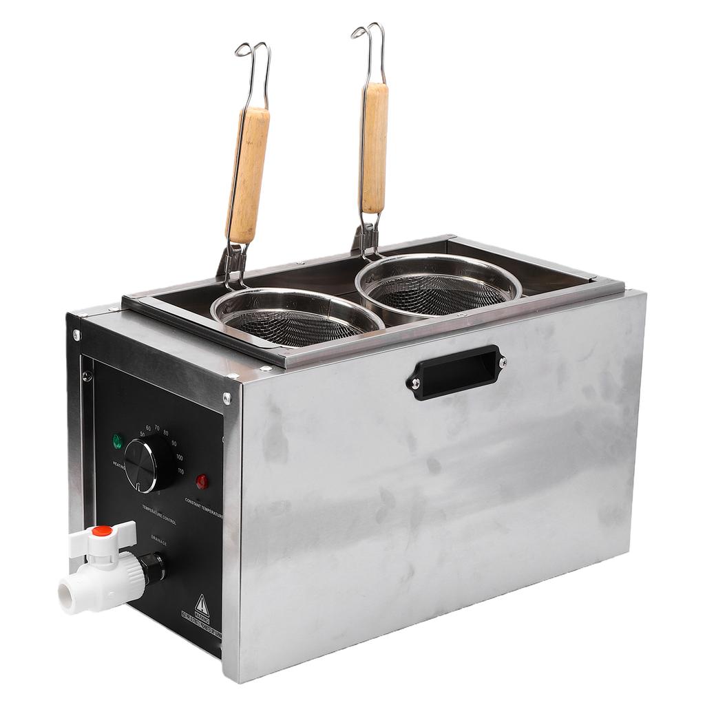 2 Holes Commercial Electric Pasta Cooker with 2 Pasta Strainers Stainless Steel 10L for Restaurant Dumplings Wontons