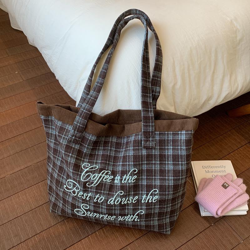 2025 Plaid Casual Commuter Shoulder Bag - Large Capacity Woolen Handbag Tote for Ladies