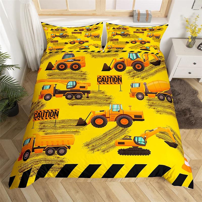 Kids Excavator Duvet Cover Set Twin Boys Equipment Trucks King Bedding Set Microfiber Construction Site Vehicle Car Quilt Cover 200cm