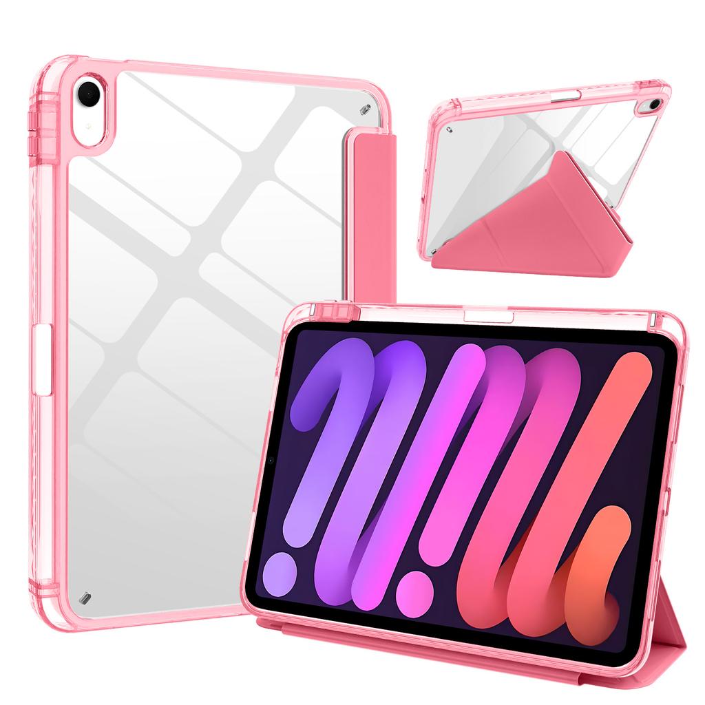 For iPad (2025)/iPad 10.9 (2022) Case Magnetic Closure Origami Stand Transparent Leather + TPU + Clear Acrylic Back Cover