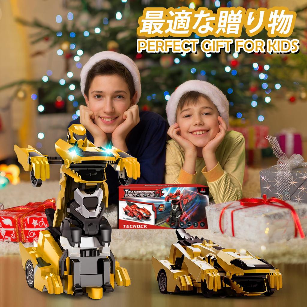 Tecnock Transformující dinosauří auto na dálkové ovládání pro děti, Dárek (Žlutá)