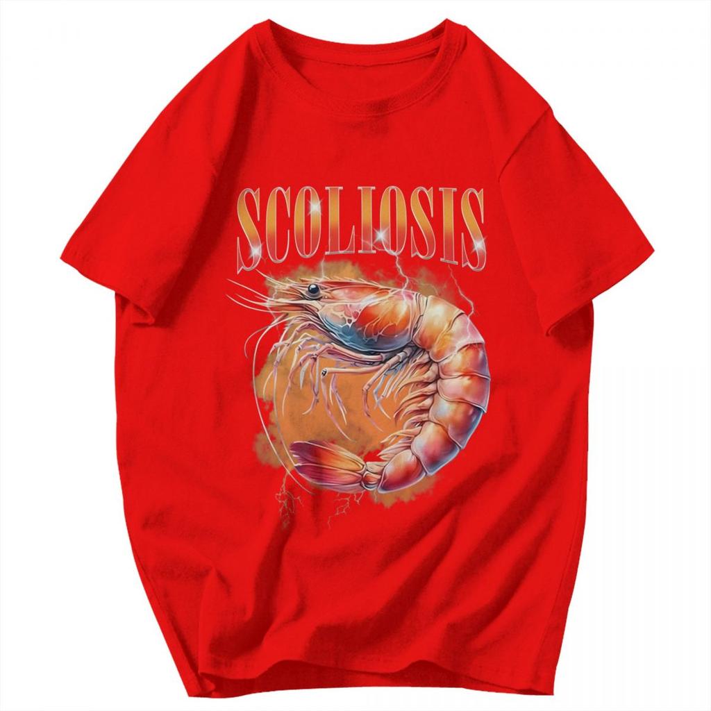 Men T Shirt Funny Shrimp Scoliosis Meme Trendy Summer Y2K Graphic Oneck Unisex Clothes T Shirts