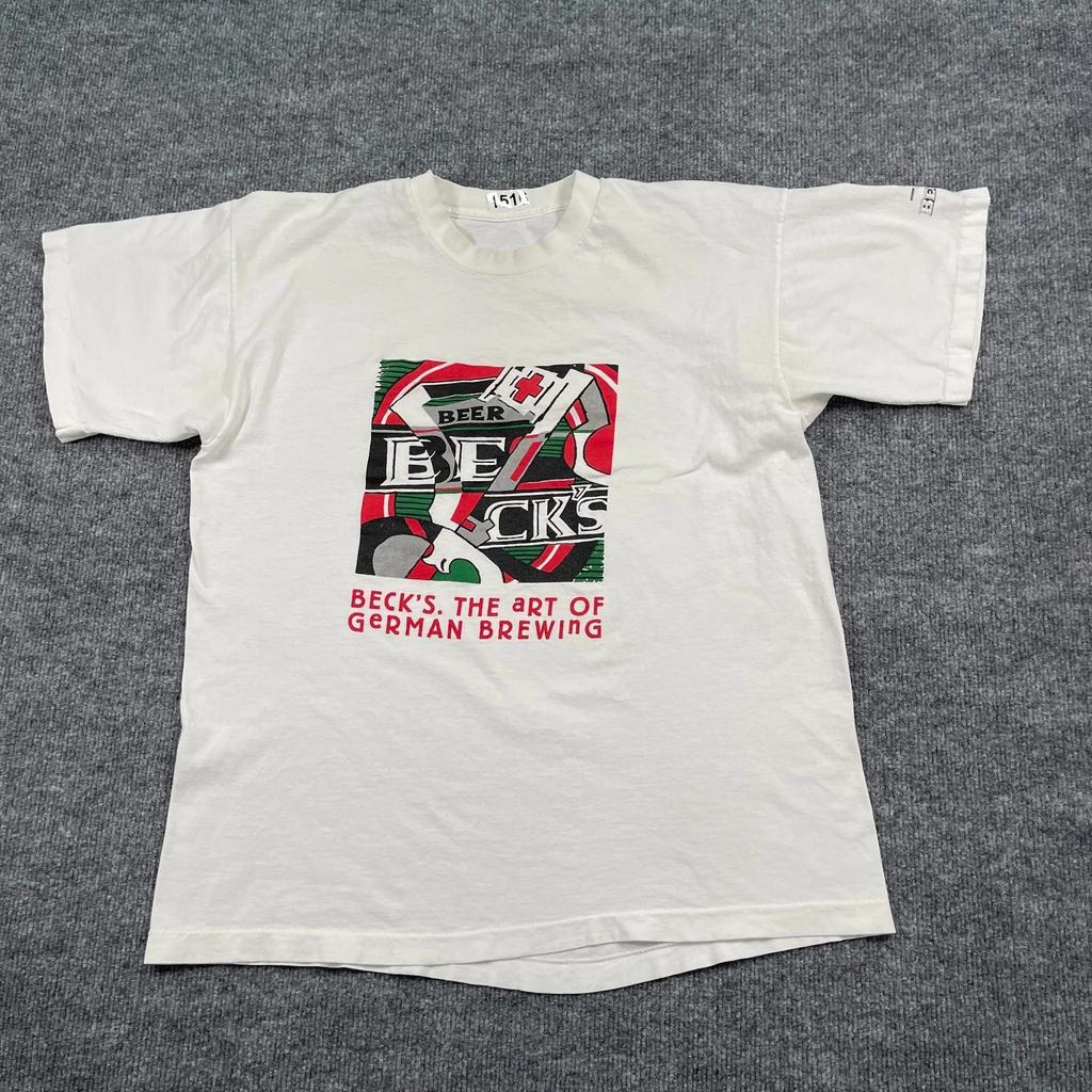 Vintage 90s Beck's German Brewing Beer Art Shirt Large 21x26 White