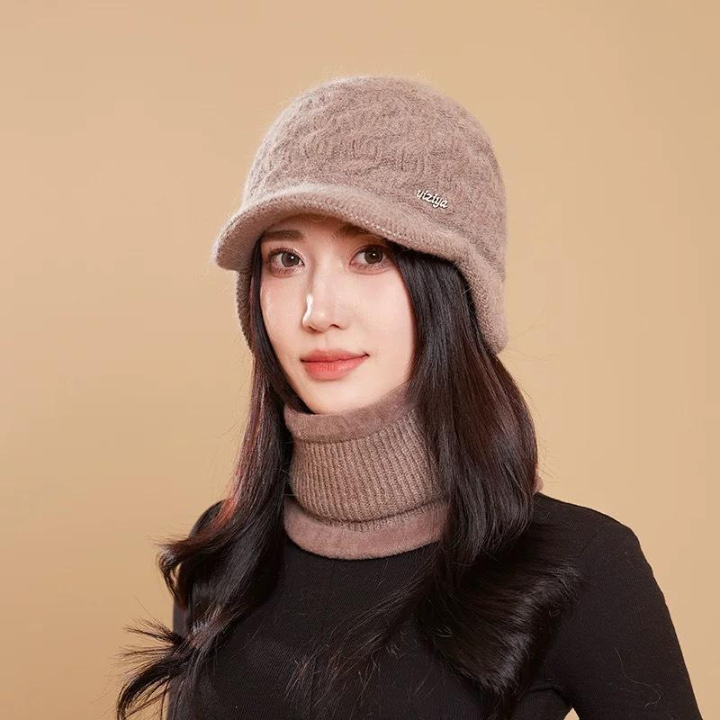 Mom Hat Season Warm Wool Cap Grandma Thickened Cold Knitted Ear Cap one size (hat only)