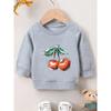 European sizes Cherry Print Pattern, Durable And Wrinkle-Resistant Thin Round-Neck Sweatshirt for  Kids Aged 0-3 Years