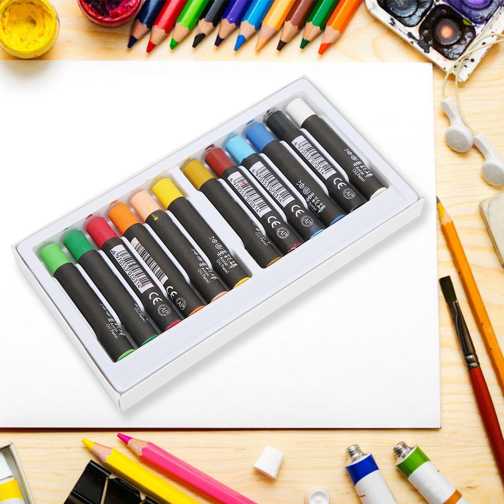 Oil Pastel Round Crayon Painting Stick Drawing Pen Children Stationery Art Supplies 12 Colors