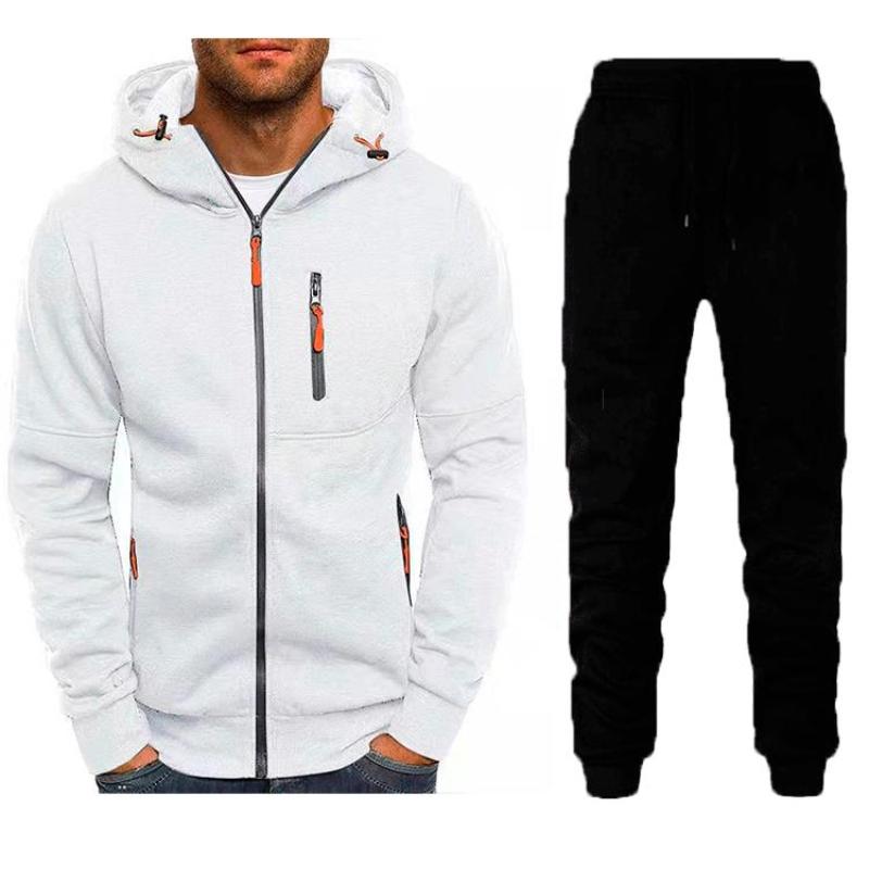 2 Pieces Sets Tracksuit Men Jogging Striped Men's Sets Sports Suit Male Zipper Hoodie+Pants Sportswear Boy