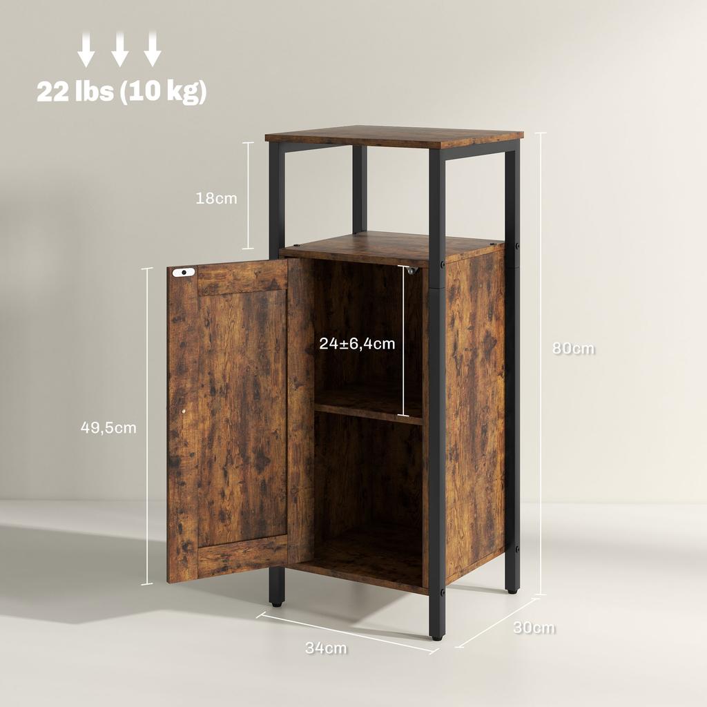Side Table with Storage, 2 Open Shelves, 3-Level Adjustable, Magnetic Door, Brown