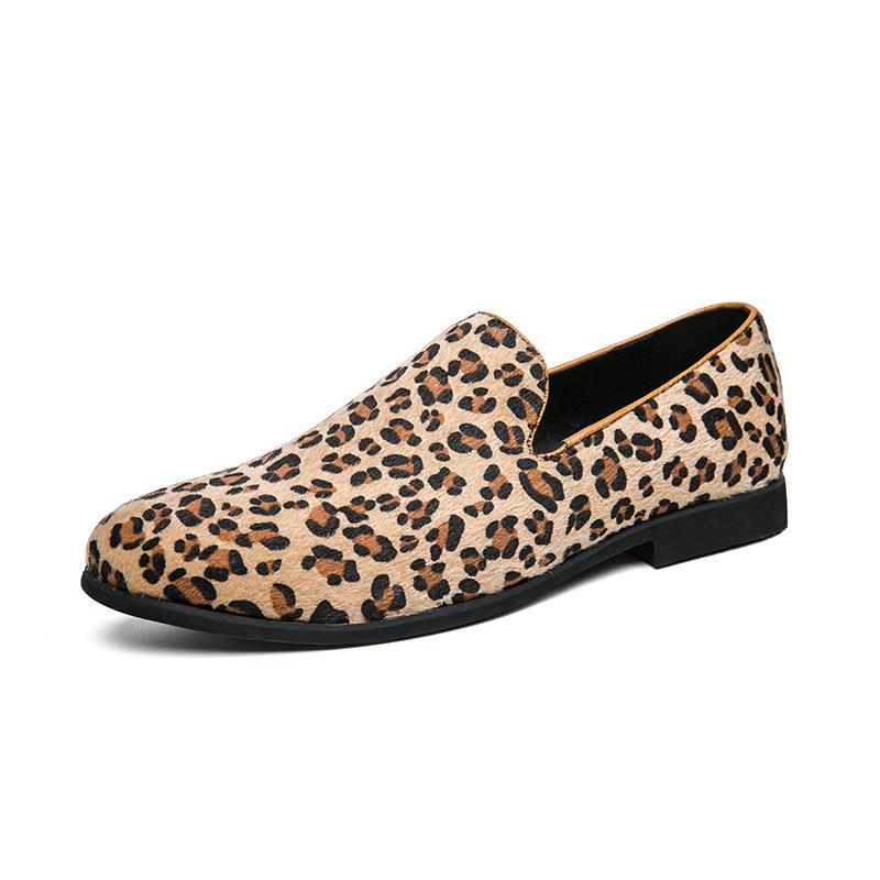 Plus Size Leopard Print Slip-On Loafers - European, American & Korean Style Men's Leather Shoes
