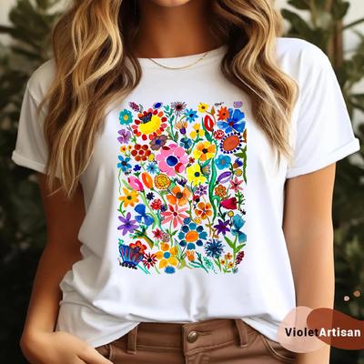 Pressed Flowers Tshirt,Trendy Gift T-shirt for Women & Kids,gift for Her,Custom Gift Ideas,Boho Wildflowers Oversizedtop Tshirt,Flower Bunch