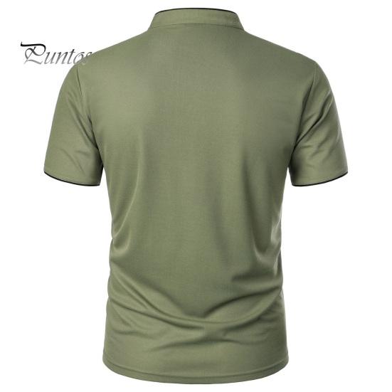 Koszulka męska z krótkim rękawem, kołnierzyk typu half-stand, jednolity kolor, swobodna, prosta, regularna, dopasowana, do uprawiania sportu, podróżowania, biura, codziennego noszenia