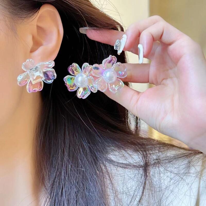 Fashion Colorful Flower Earrings For Women Elegant Imitation Pearl Stud Earrings Unique Design Brincos Wedding Jewelry Gifts