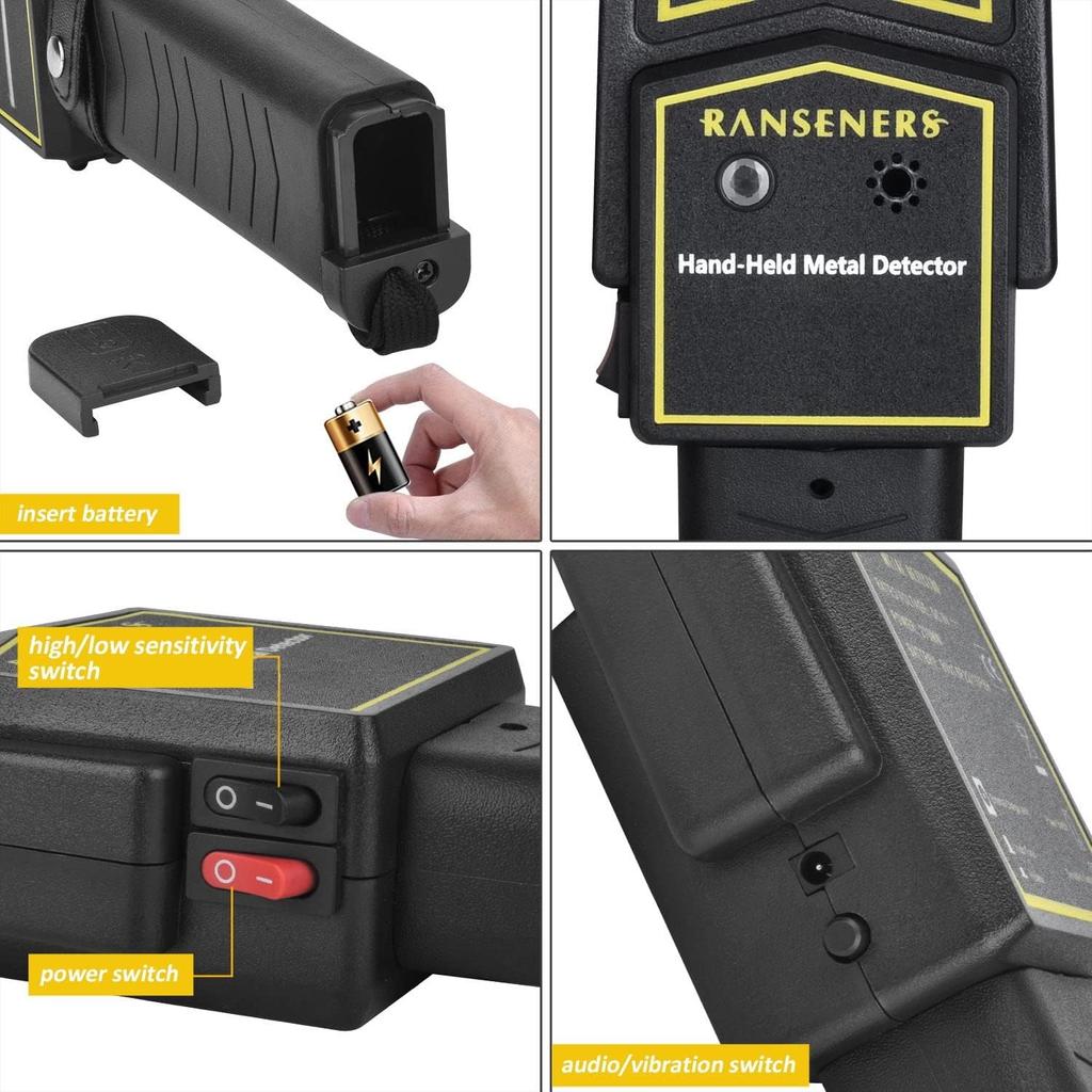 RANSENERS Handheld Metal Detector Wand,Security Wand,Safety Bars, Portable Adjustable Sound & Vibration Alerts, Detects Weapons Knivers Screw (High