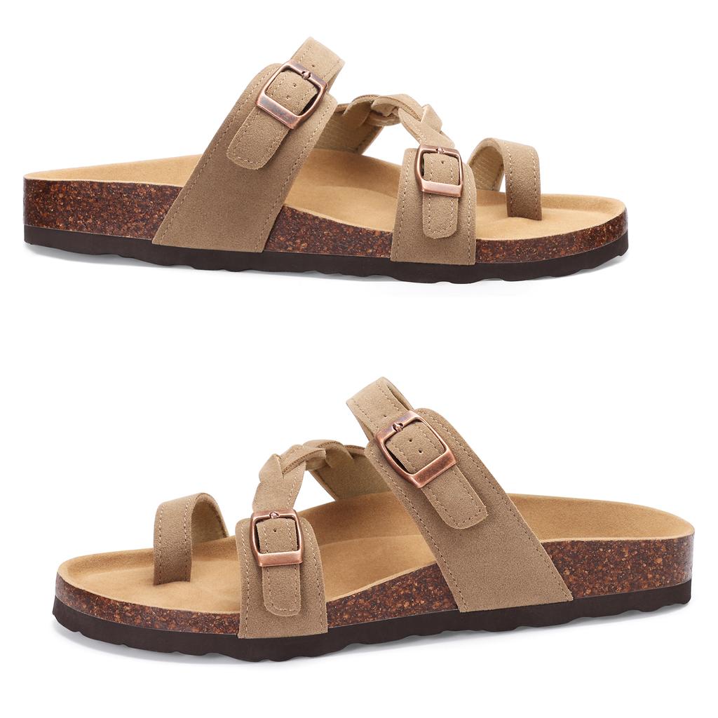 Fashion Smile 2025 New Leather Clogs Women Suede Clogs Soft Leather Mules Cork Clog Antislip Slippers Women's Mules House Sandals Buckle