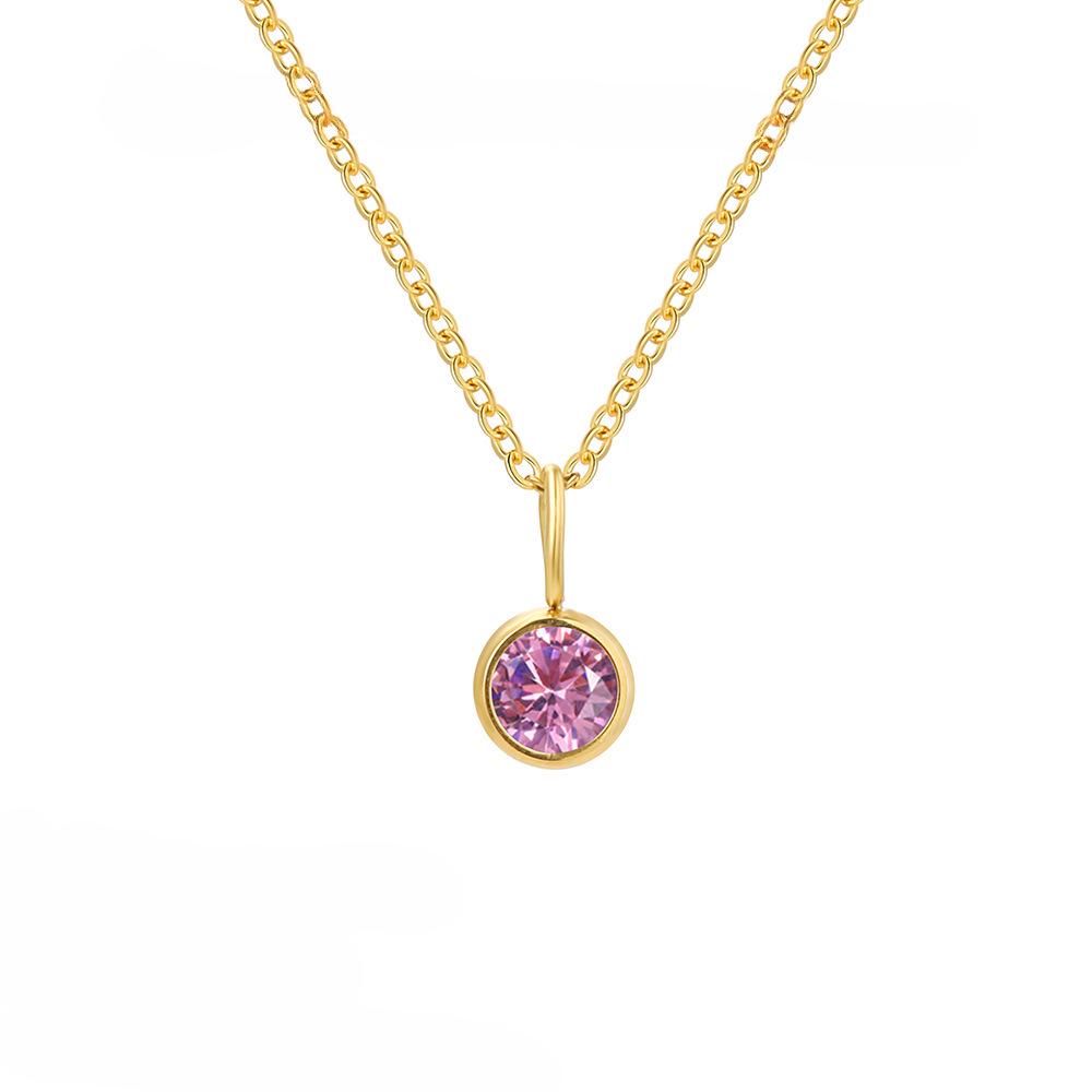 18K Gold Birthstone Stainless Steel Pendant Necklace