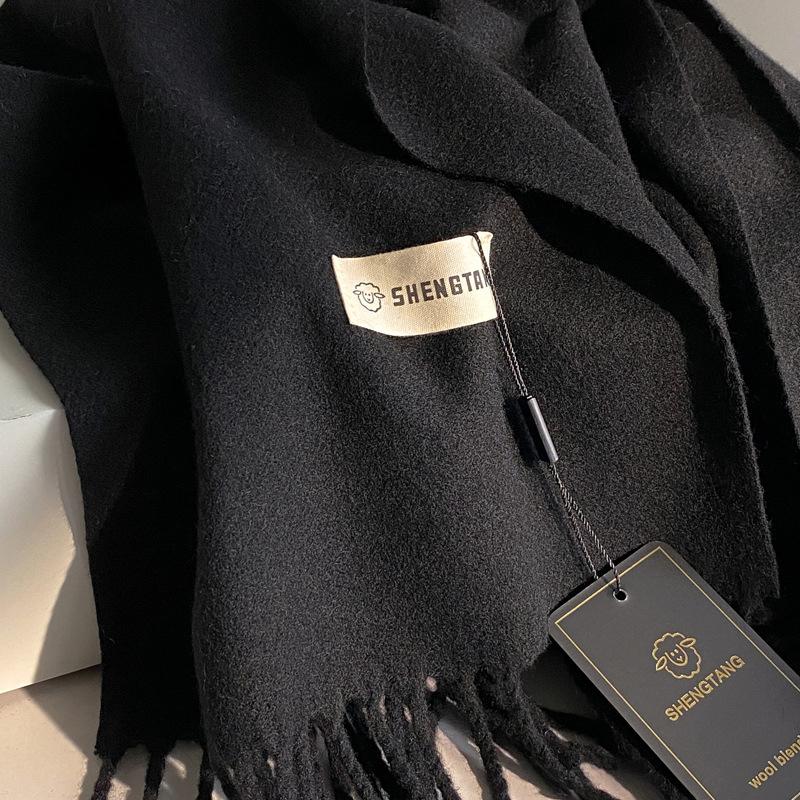 Luxury Winter Solid Color Women Wool Scarf Warm Thicken Cashmere Shawl Wraps Fashion Tassel Pashmina Outdoor Windproof Scarves