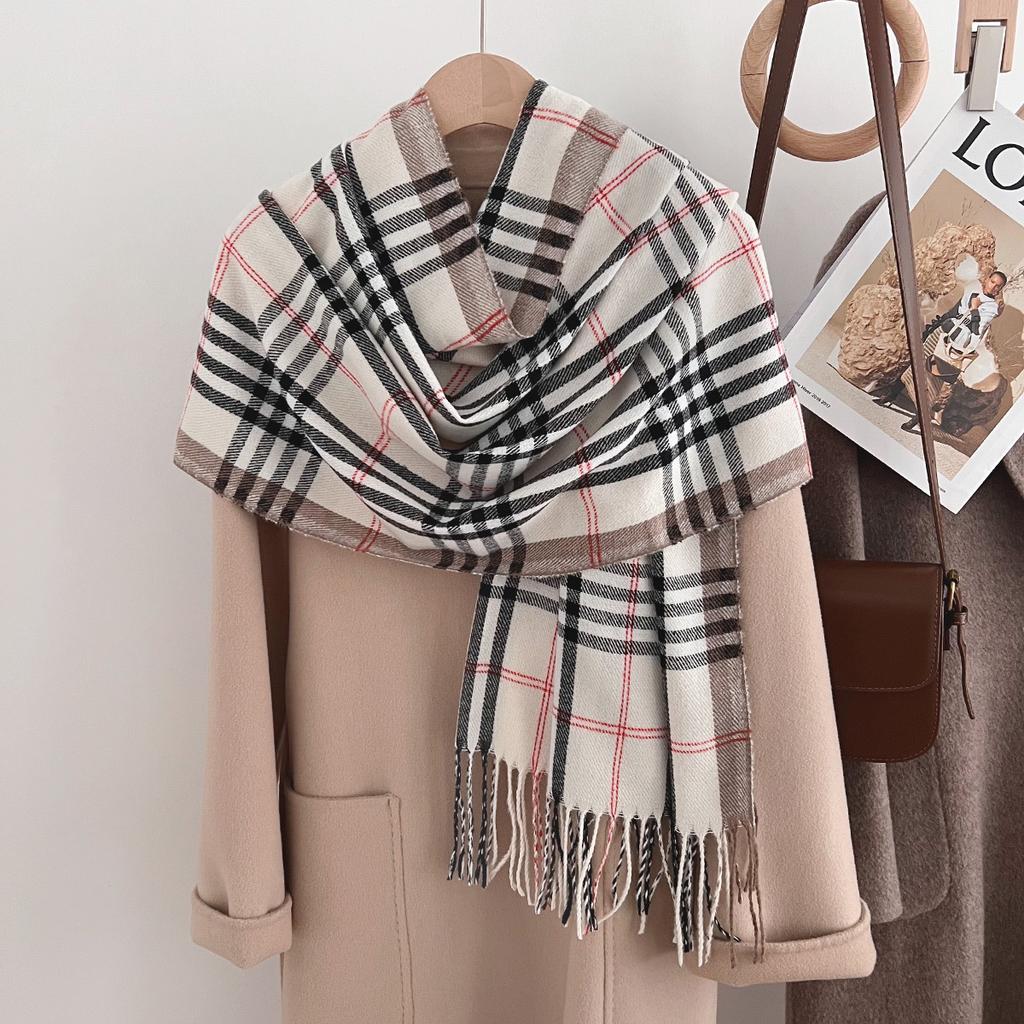 Autumn and winter new European and American classic plaid imitation cashmere scarf fringed shawl dual-purpose scarf spot