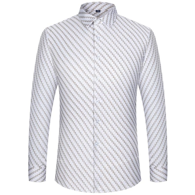 2024 New Long Sleeve Floral Shirts Silk Elastica Summer Spring Regular Fit Business Casual