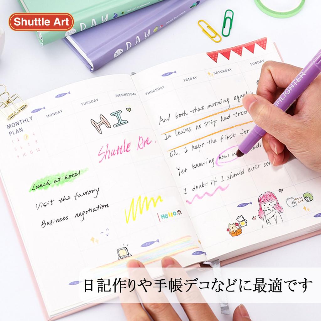 Shuttle Art Highlighter Bright Solid Fluorescent Fluorescent Retractable Gel with Clear for Marking Convenient Storage Pens, Colors, 12-Color Set,