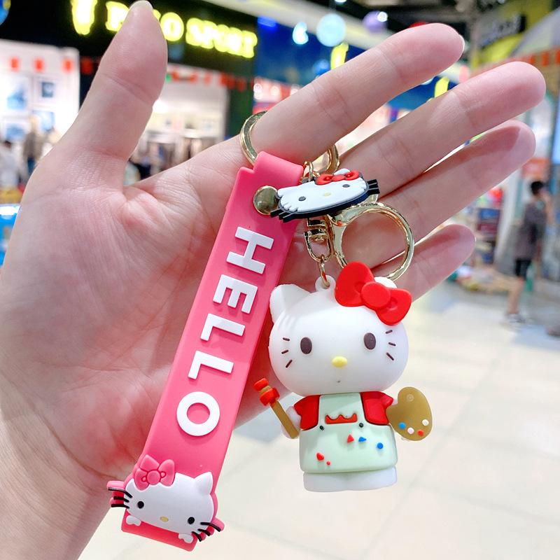 Creative Cartoon Teacup Kt Cat Keychain Hello Kitty Cute Pendant Schoolbag Pendant Girl Student Pendant