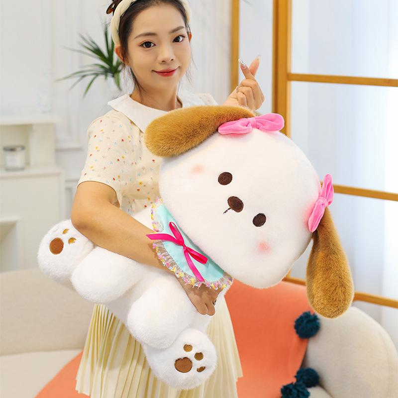 New bow puppy plush toy cute soft cute puppy doll high value doll girl birthday gift