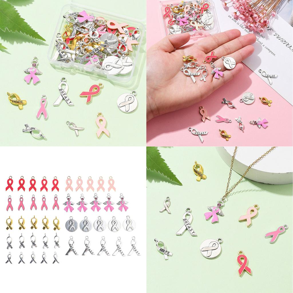 Pack of 50 Alloy Drop Oil Ribbon Pendants Necklace Bracelet Accessories DIY Crafts Supplies Versatile Jewelry Charm