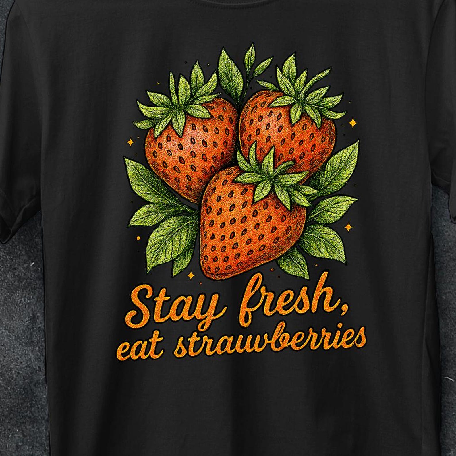 Fresh Strawberry Graphic Tee for Vegan Foodie Gift Casual Eco Friendly Style, Eco Friendly Strawberry TShirt For Foodie Men Women Stay Fresh L