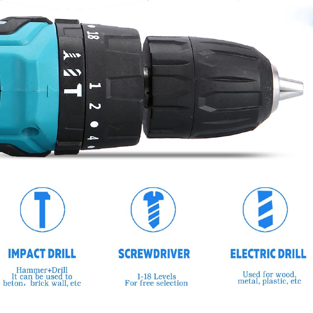 Adjustable Cordless Electric Impact Drill Hammer Screwdriver 3in1 LED Working Ligh Rechargeable 21V/12V Lithium Battery New