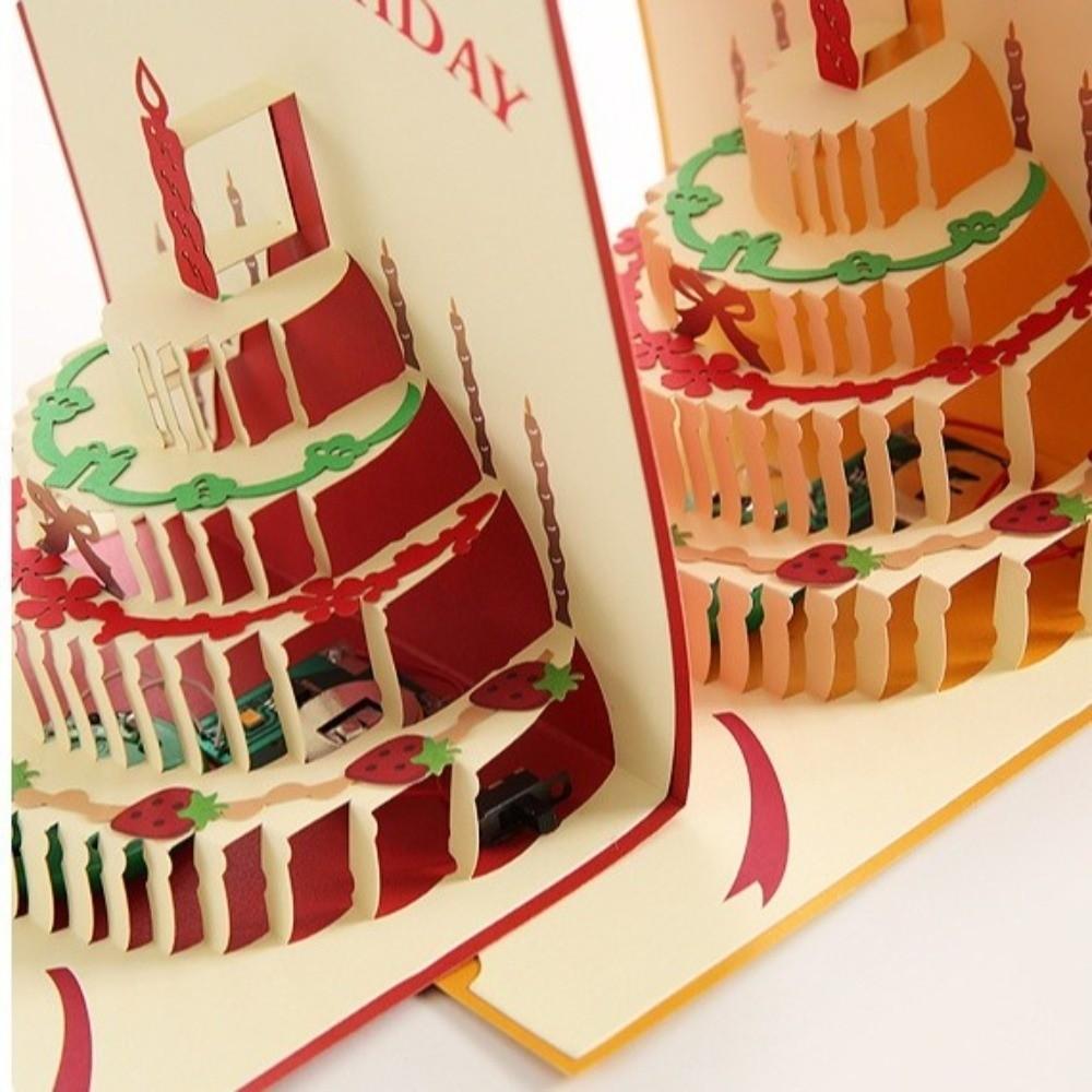 3D 3D Pop Up Card Handmade Miniatures Pop Up Mechanism Happy Birthday Card Creative Foldable LED Greeting Card Birthday Party