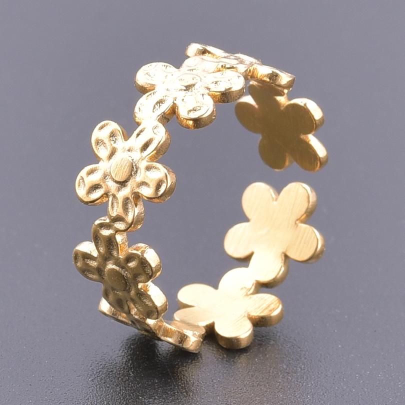 Bague 18k Gold Plated Open Adjustable Stainless Steel Rings For Women Men Accessories Cross Shell Plant Leaf Ring Finger Jewelry