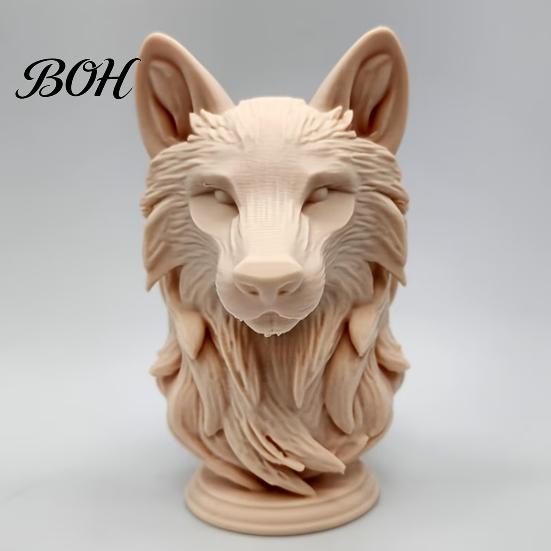 Wolfskopf-Statue mit rundem Sockel 3D-gedruckte Figur, Realistischer Dekor-Sockel, Wildtier-Skulptur für Zuhause Büro Bücherregal Kunstwerk