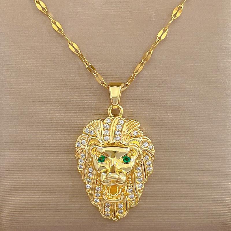 Titanium Steel Light Luxury Temperament Gorgeous Full Diamond Lion King Necklace Female Versatile Collarbone Chain Titanium Steel Chain