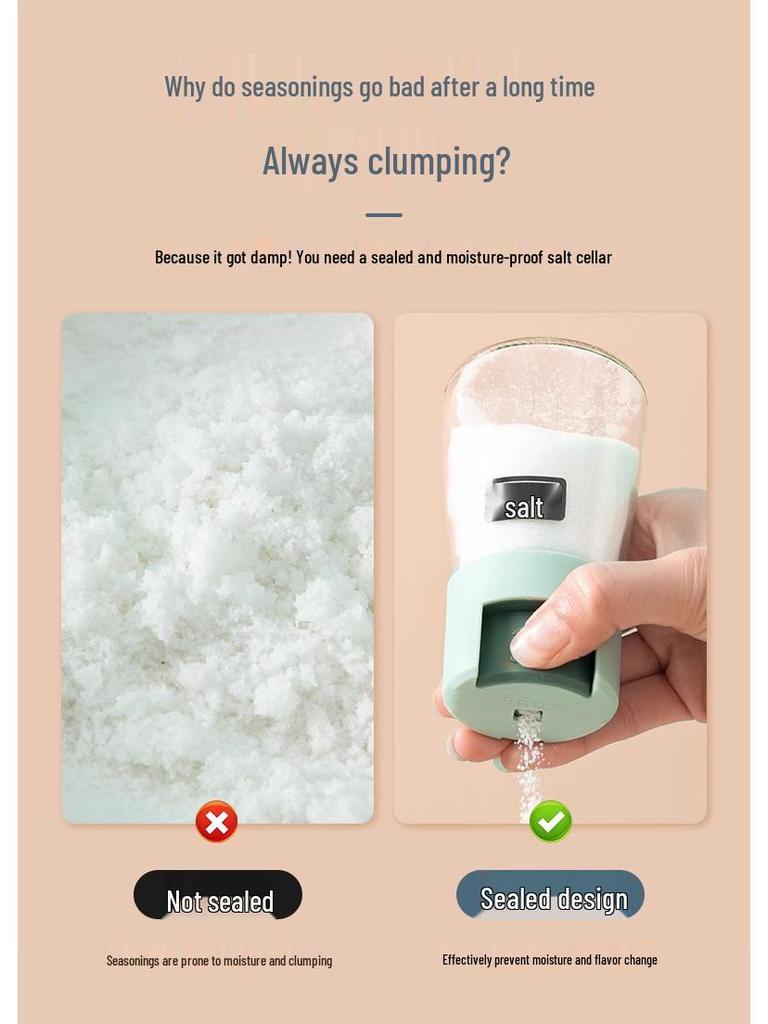 Newcomer Special: 5 Yuan Off - Press-Type Seasoning Jar for Kitchen, Sealed & Moisture-Proof Salt Control Bottle