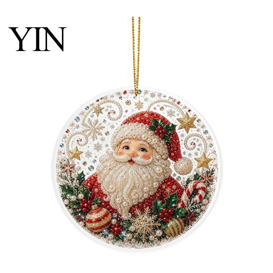 Office Holiday Decorations Christmas Acrylic Hanging Ornament, 2D Flat Double Side Printed Home Decor Santa Snowman Pendant for Tree Window, Festive