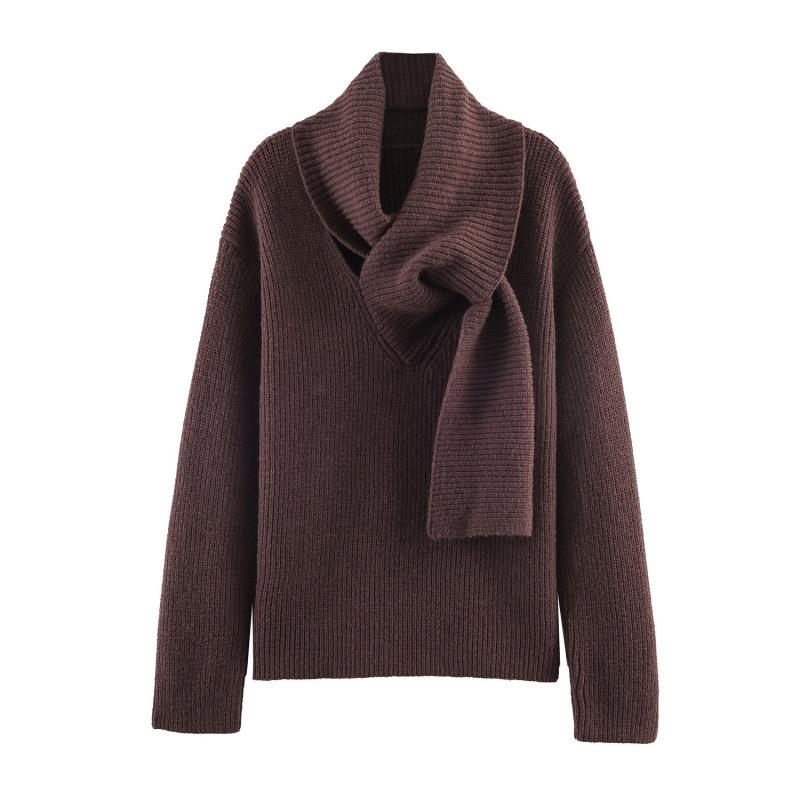 2025 Winter European Style Versatile Knit Scarf Collar Top Small