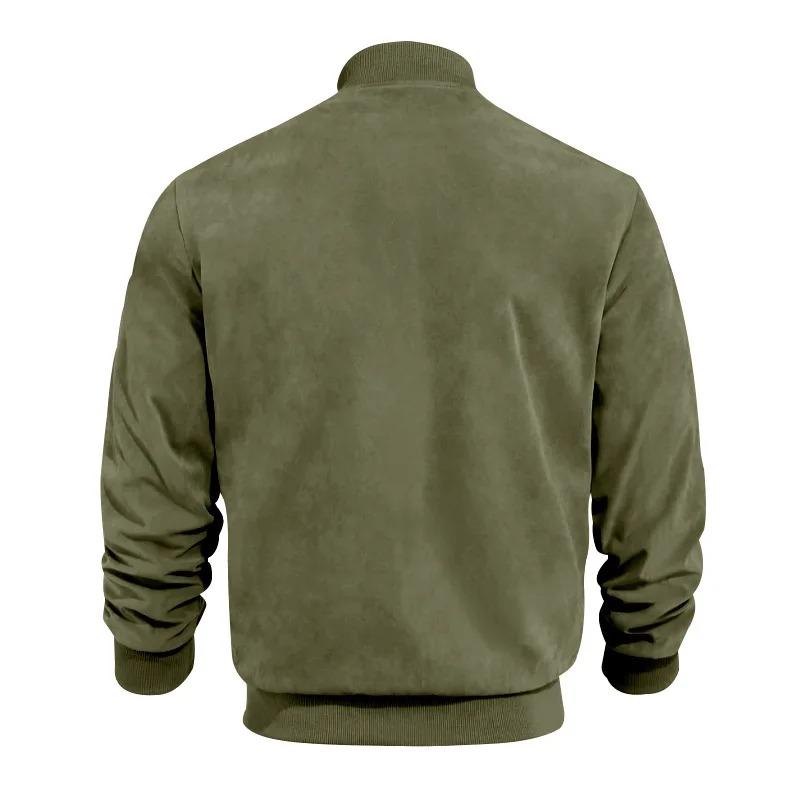 Amazon Suede Solid Color Zipper Jacket Casual Vintage Long Sleeve Cardigan Jacket Men