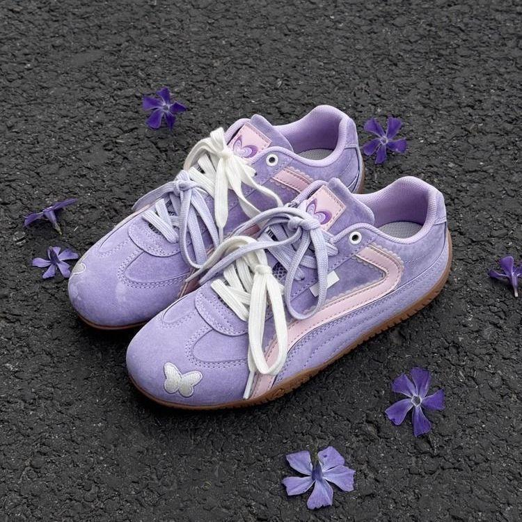 Autumn devil fairy purple butterfly racing shoes new low-top thin-soled German training board shoes female adult