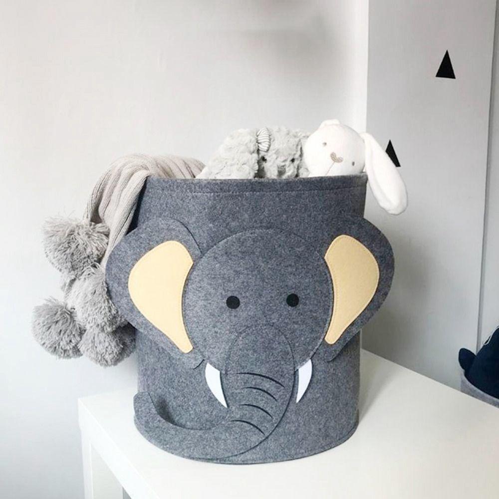 Felt Laundry Basket Elephant Pattern Laundry Hamper Kwaii Animal Storage Basket Cabinet