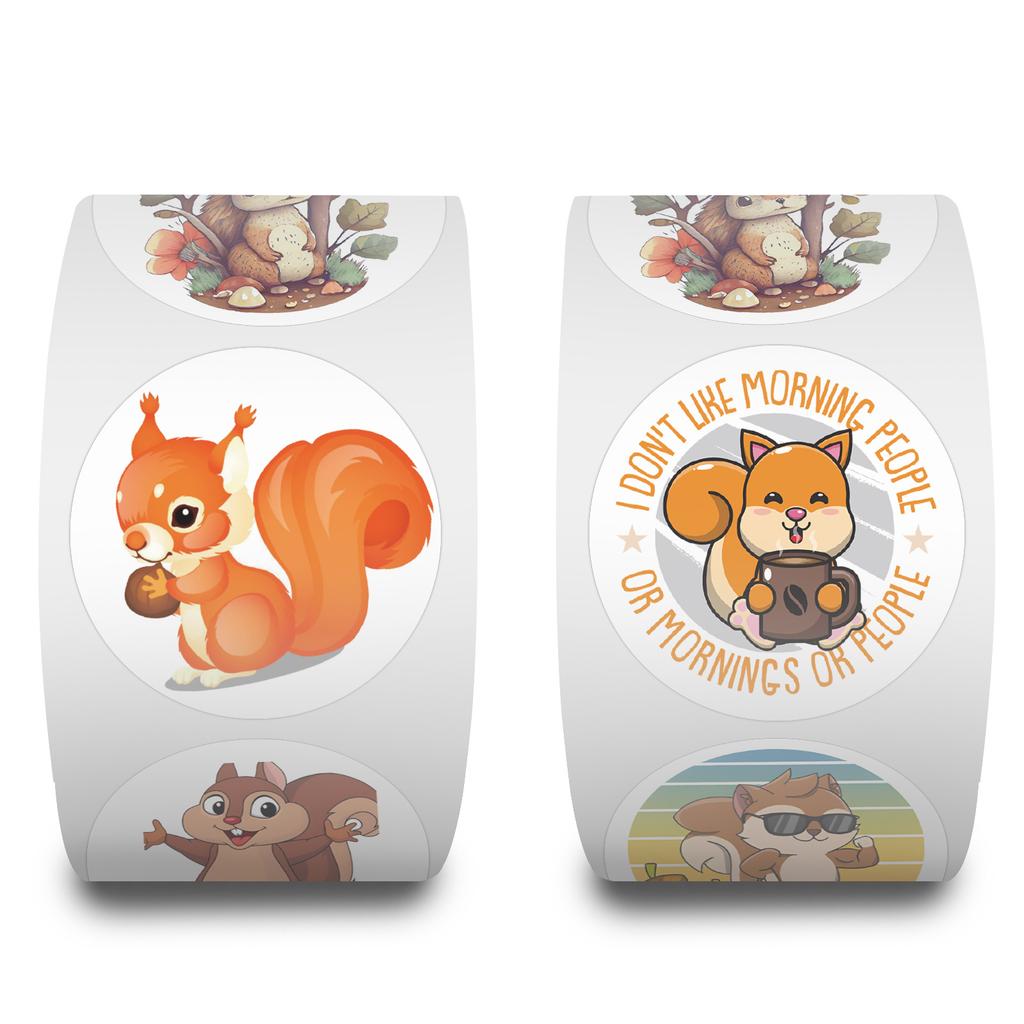 500 Stickers/roll Cartoon Squirrel Animal Roll Stickers Decorative Water Cup Kindergarten Reward Children Color Stickers