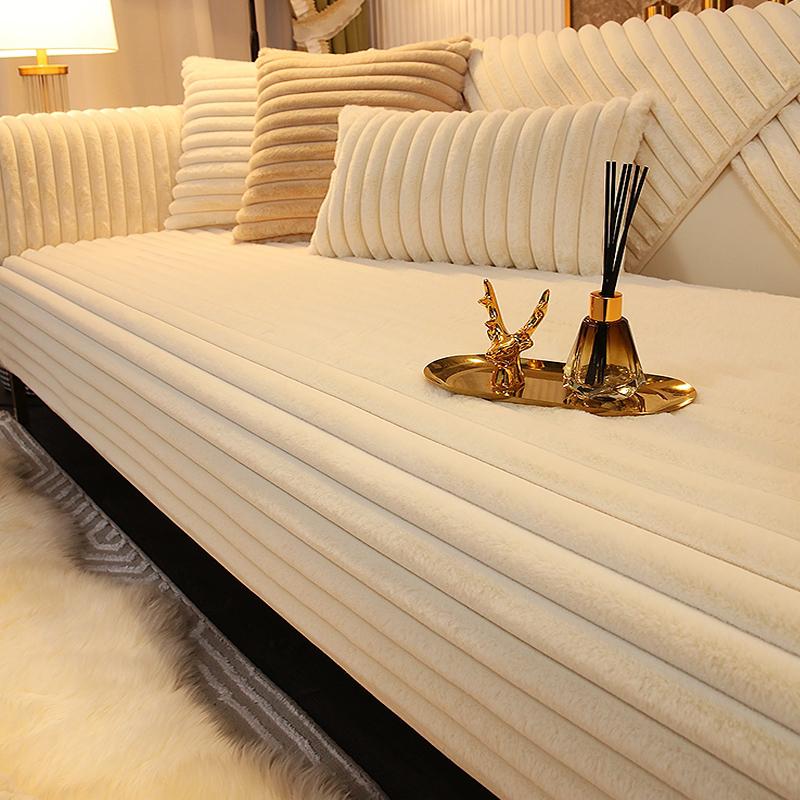 Verdickter Sofabezug aus Kaninchenplüsch für das Wohnzimmer, weiche, rutschfeste Kissen, waschbar, abnehmbarer Schonbezug, Couchbezug, Heimdekoration