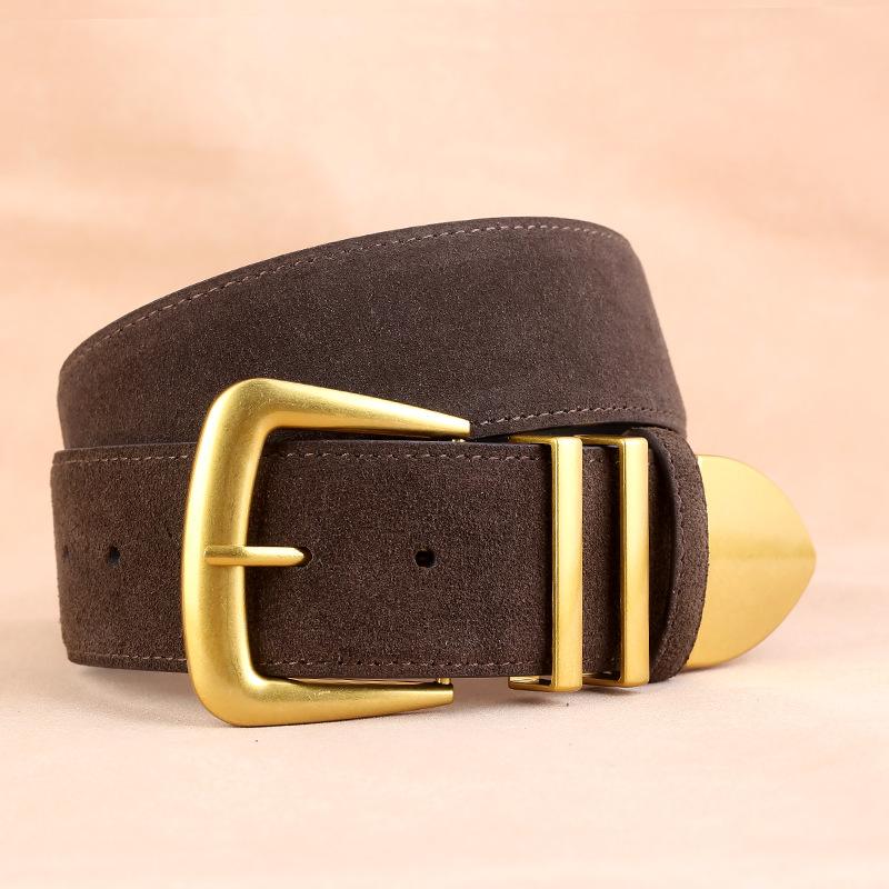 

Широкий ремень женский с пряжкой-иглой из натуральной кожи коровьего велюра, пояс-кушак для декоративного пальто about 100cm темно-коричневого