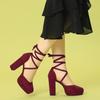 Allegra K Women's Lace-Up Pumps Sandals with Platform Straps and Chunky Heels, Wine Red, Size 23.0cm