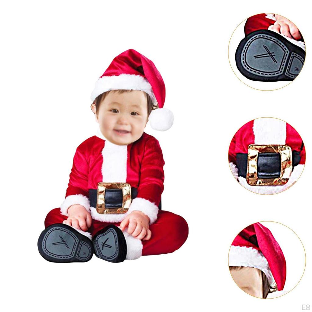 Baby Weihnachtskostüm Kuschelig mit Mütze Weiches Verkleidungs-Halloween Säuglings-Strampler S Weihnachtsmann