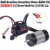 Motor fără perii impermeabil Supass Hobby Rocket 3660 cu ax de 3,175 mm, ESC KK 80A cu conector T pentru modele de mașini RC 1/10, Piese de jucărie WLtoy 12428
