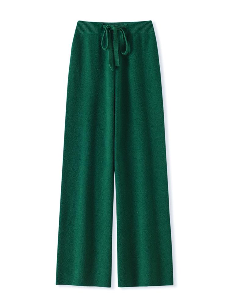 Women's High-Waist Wool Wide-Leg Pants: Autumn/Winter, Thick & Warm, Casual, Long, Knitted, Straight-Leg.
