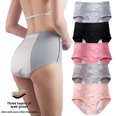 Women Spring and Autumn Pure Cotton Side Leakage Prevention High Waist Physiological Briefs