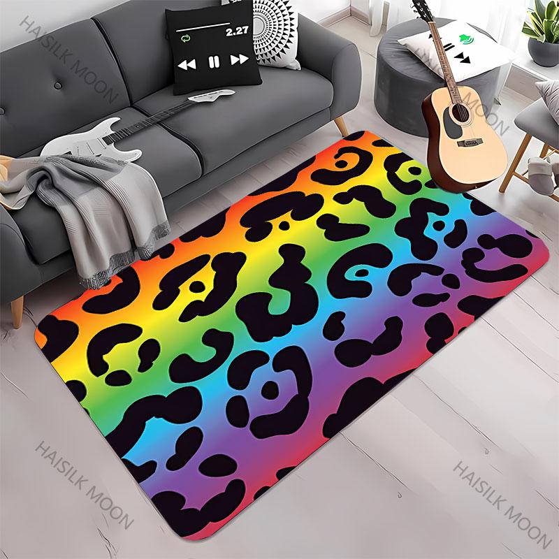 Neue Regale!Bunter Teppich mit Leopardenmuster, Wohnzimmer Schlafzimmer Bürobereich Kinderzimmer Teppiche, Rutschfeste Maschinenwaschbare Matte