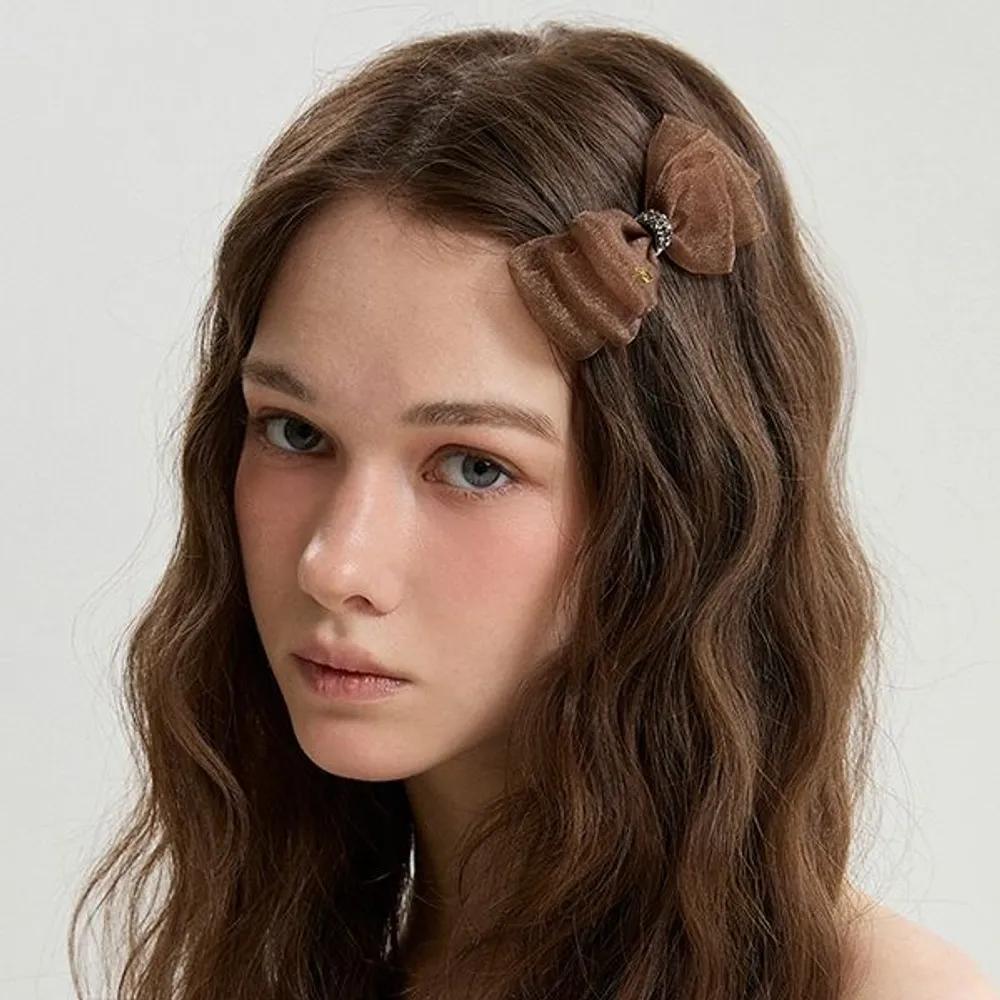 Austrian Crystal Pearl Ribbon Hair Clip JP-24-392CC brown