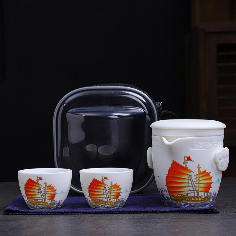 Ceramic Express Cup, Vegetarian Suet Jade Porcelain, Portable Travel Tea Set, Business Mid-Autumn Festival Gifts