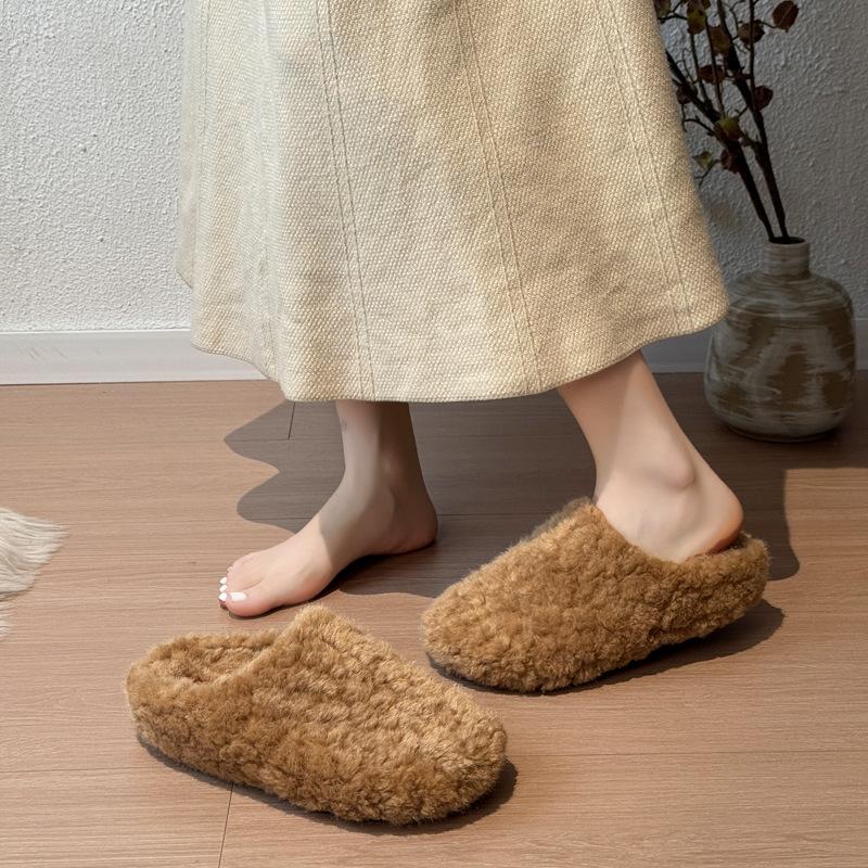 Fashion and lightweight suede thick-soled fluffy slippers women's shoes 2025 new winter wear high-heeled warm bag head slippers